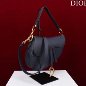 Dior Saddle Bag With Strap M0455 Navy Grained Calfskin