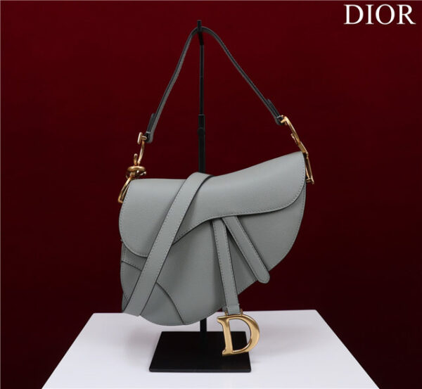 Dior Saddle Bag With Strap M0455 Stone Gray Grained Calfskin