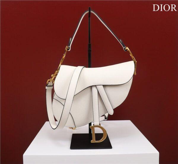 Dior Saddle Bag With Strap M0455 White Grained Calfskin - Image 2