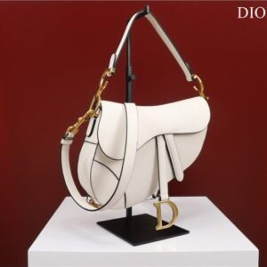 Dior Saddle Bag With Strap M0455 White Grained Calfskin